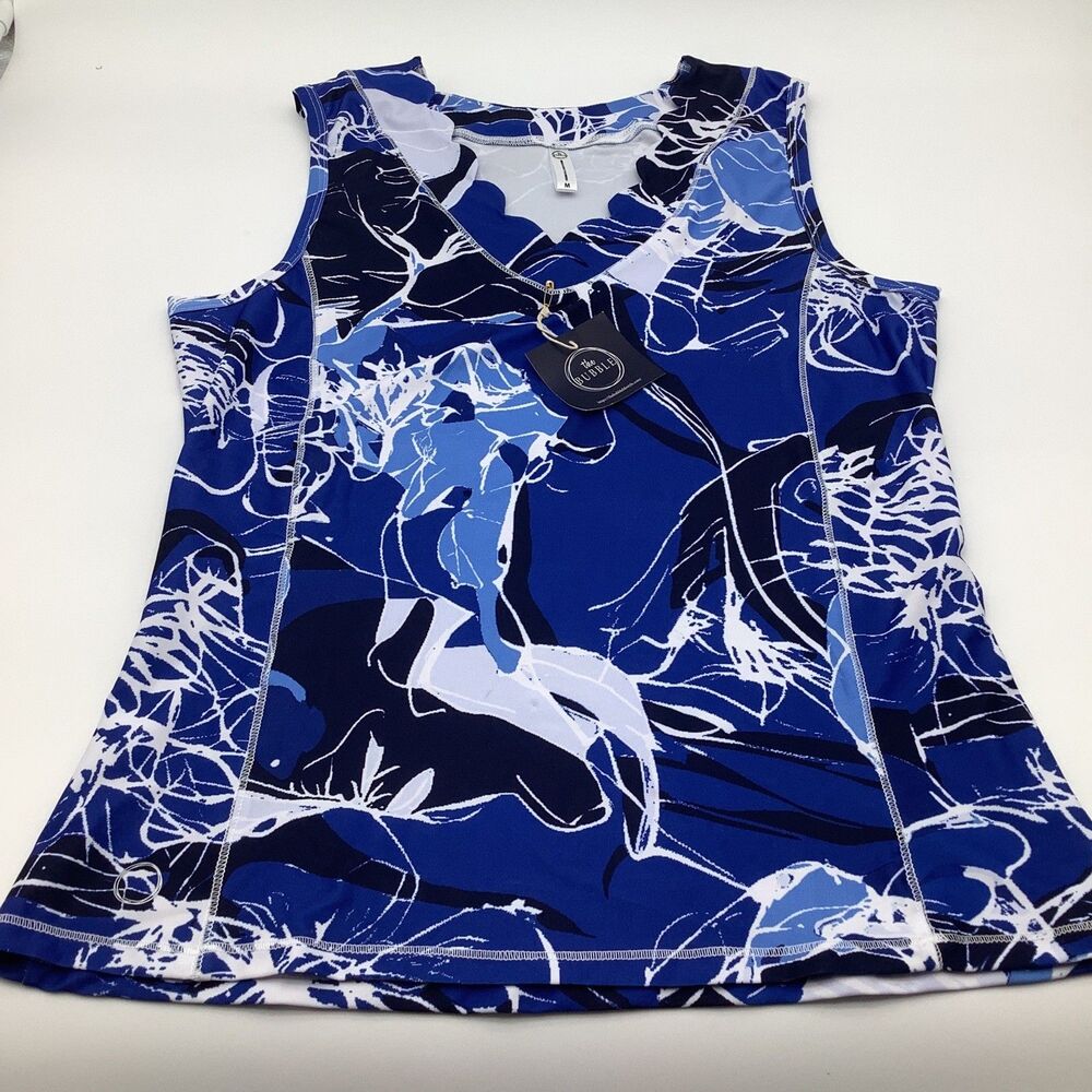The Bubble Womens Emily Tank Top Blue Floral Size Medium NWT